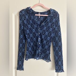 Free People Blue Caught a Feeling Patterned Women's Top
